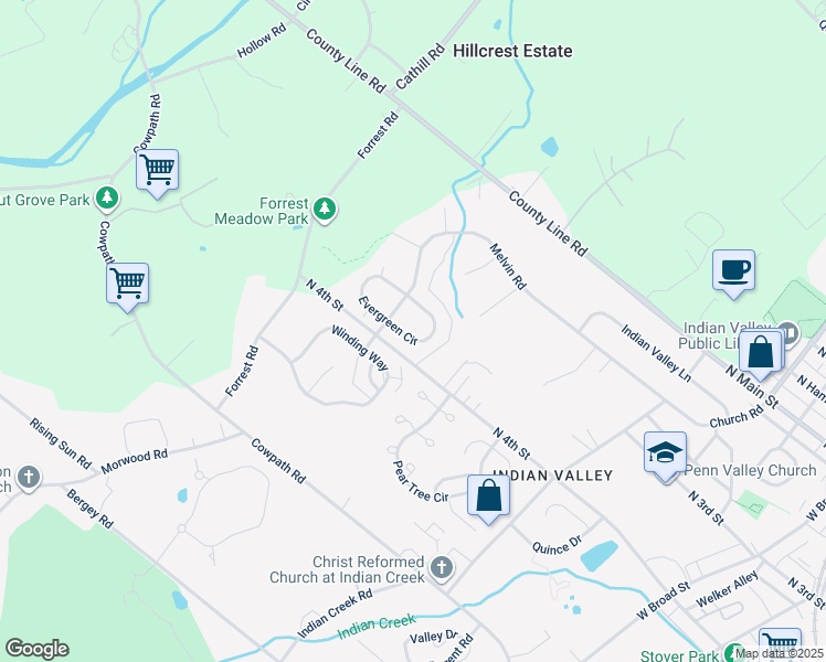 map of restaurants, bars, coffee shops, grocery stores, and more near 820 Evergreen Circle in Telford
