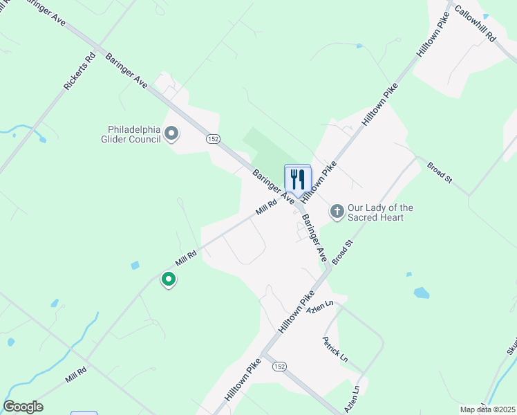 map of restaurants, bars, coffee shops, grocery stores, and more near 2018 Mill Road in Perkasie
