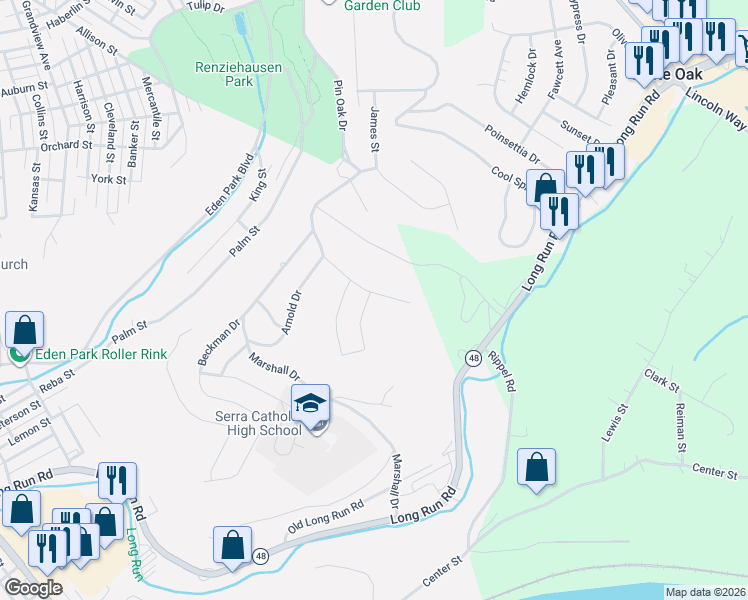 map of restaurants, bars, coffee shops, grocery stores, and more near 214 Wainwright Drive in McKeesport