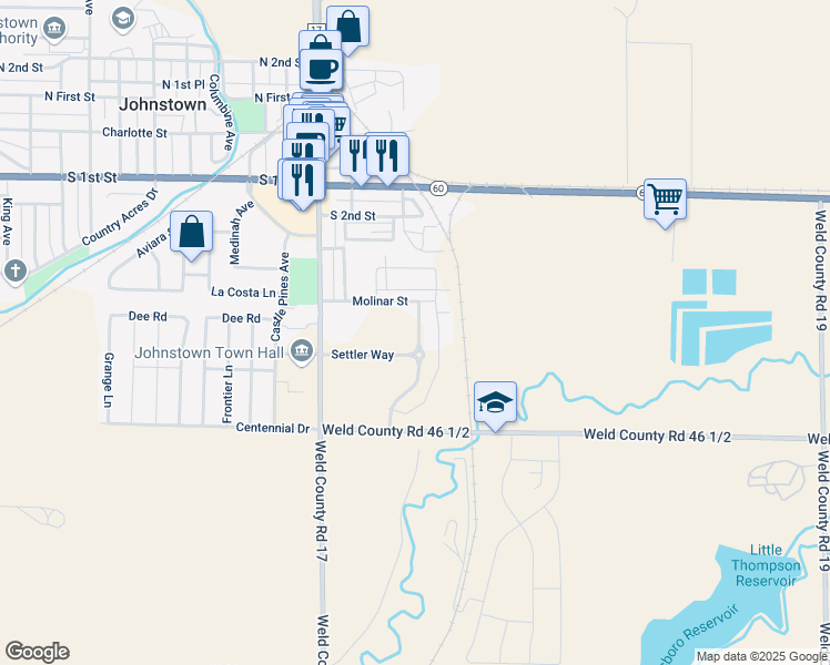 map of restaurants, bars, coffee shops, grocery stores, and more near in Johnstown