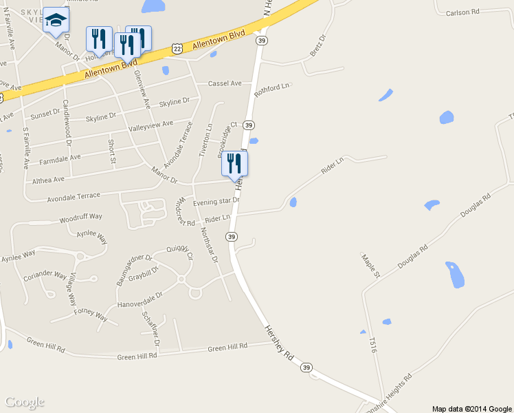 map of restaurants, bars, coffee shops, grocery stores, and more near 7940 Rider Lane in Hummelstown