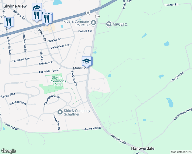 map of restaurants, bars, coffee shops, grocery stores, and more near 7940 Rider Lane in Hummelstown