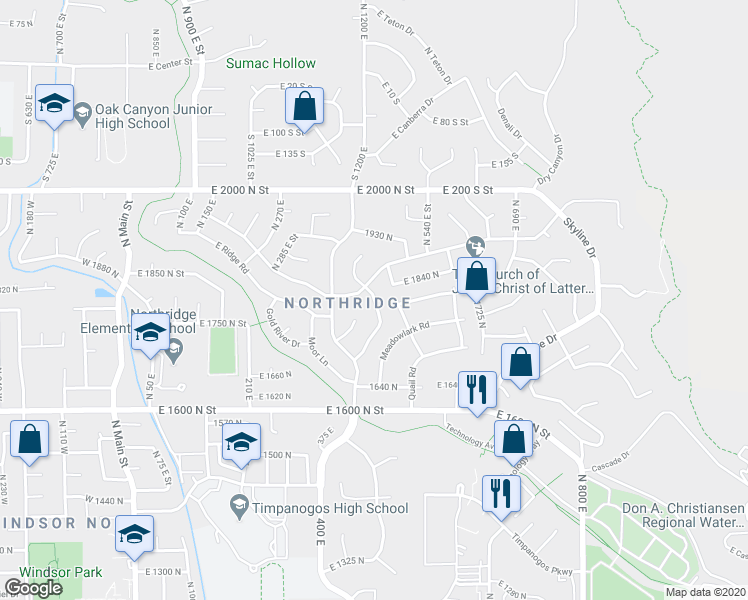 map of restaurants, bars, coffee shops, grocery stores, and more near 1803 North Heather Drive in Orem