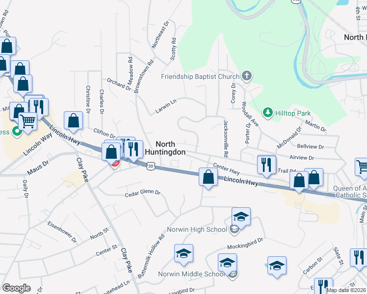 map of restaurants, bars, coffee shops, grocery stores, and more near 4TH Rural Lane in Irwin