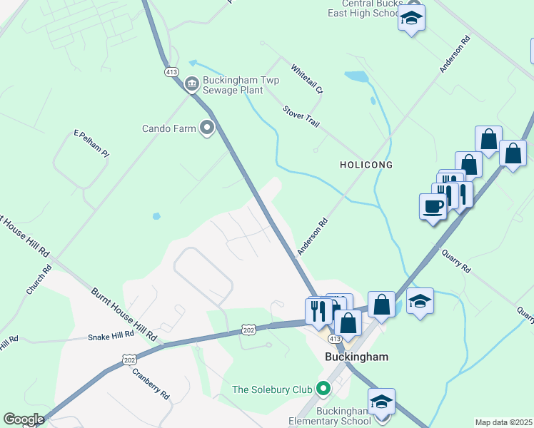 map of restaurants, bars, coffee shops, grocery stores, and more near 2803 Durham Road in Doylestown