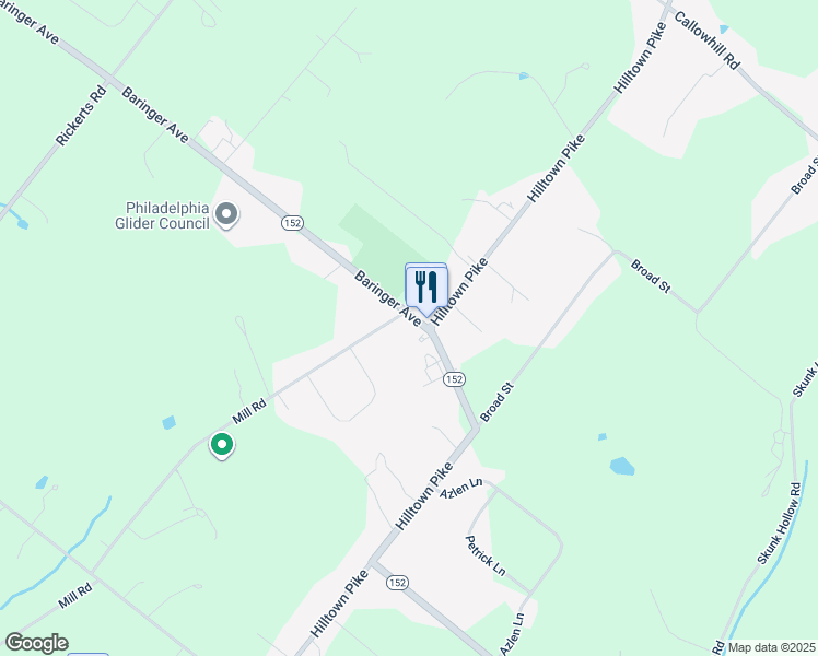 map of restaurants, bars, coffee shops, grocery stores, and more near 2033 Mill Road in Perkasie