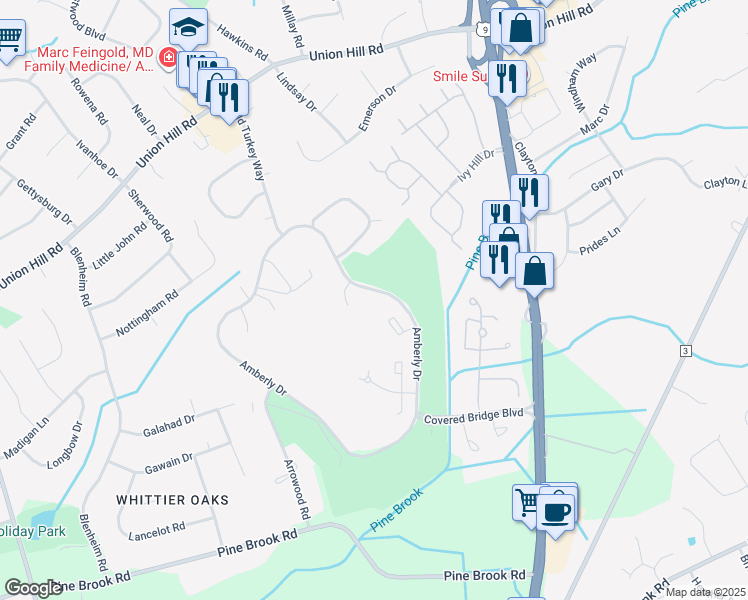 map of restaurants, bars, coffee shops, grocery stores, and more near 168 Amberly Drive in Manalapan Township