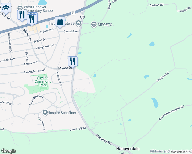 map of restaurants, bars, coffee shops, grocery stores, and more near 7952 Rider Lane in Hummelstown