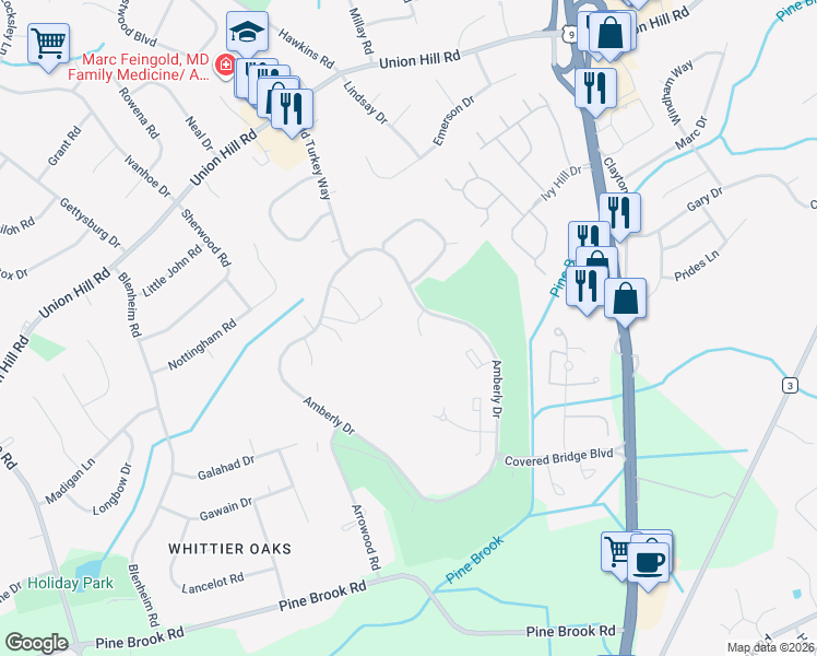 map of restaurants, bars, coffee shops, grocery stores, and more near 176 Amberly Drive in Manalapan Township