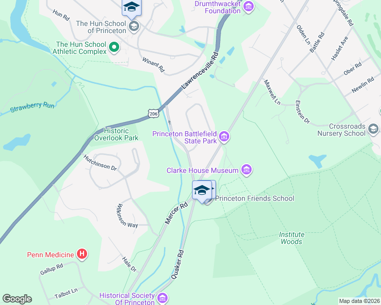 map of restaurants, bars, coffee shops, grocery stores, and more near 188 Parkside Drive in Princeton