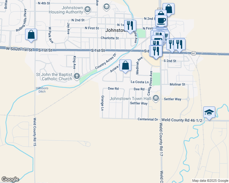 map of restaurants, bars, coffee shops, grocery stores, and more near 426 Homestead Lane in Johnstown
