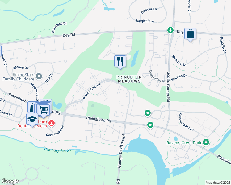 map of restaurants, bars, coffee shops, grocery stores, and more near 9104 Tamarron Drive in Plainsboro Township