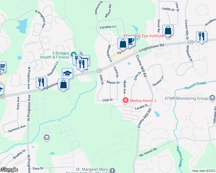 map of restaurants, bars, coffee shops, grocery stores, and more near 2184 Paxton Drive in Harrisburg