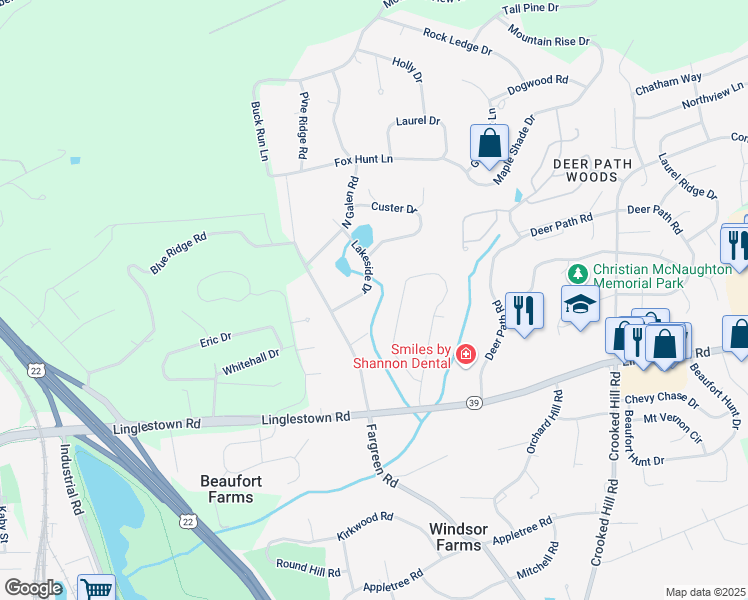map of restaurants, bars, coffee shops, grocery stores, and more near 4501 Lakeside Dr in Harrisburg