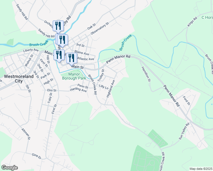 map of restaurants, bars, coffee shops, grocery stores, and more near 17 Lilly Lane in Manor