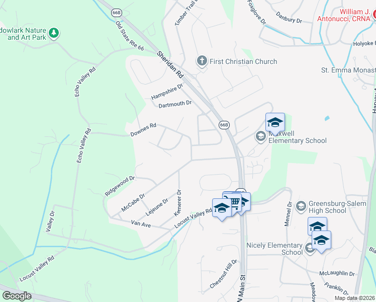 map of restaurants, bars, coffee shops, grocery stores, and more near 206 Downes Rd in Greensburg