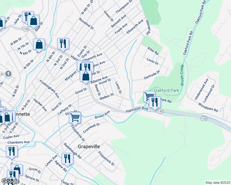 map of restaurants, bars, coffee shops, grocery stores, and more near 207 Welker Street in Jeannette