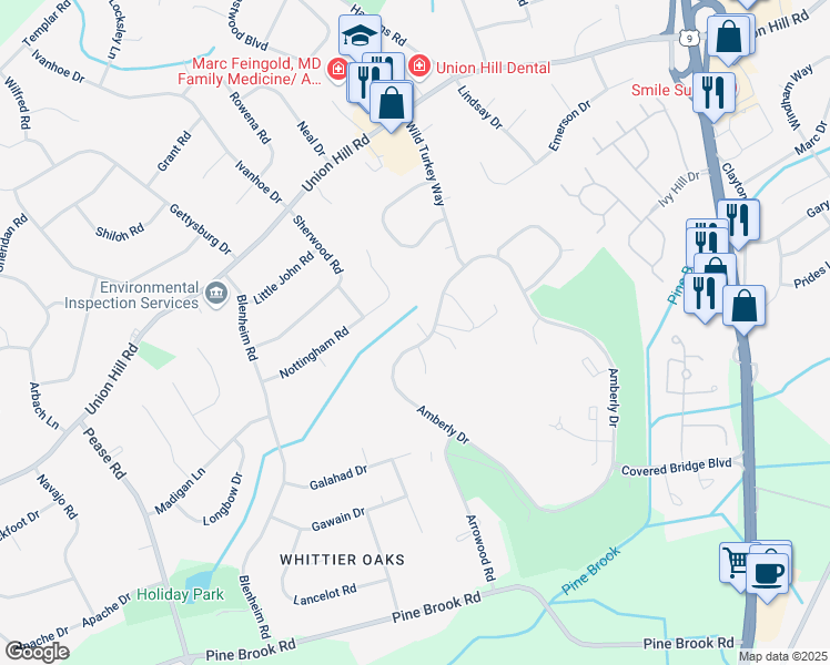 map of restaurants, bars, coffee shops, grocery stores, and more near 59 Amberly Drive in Manalapan Township