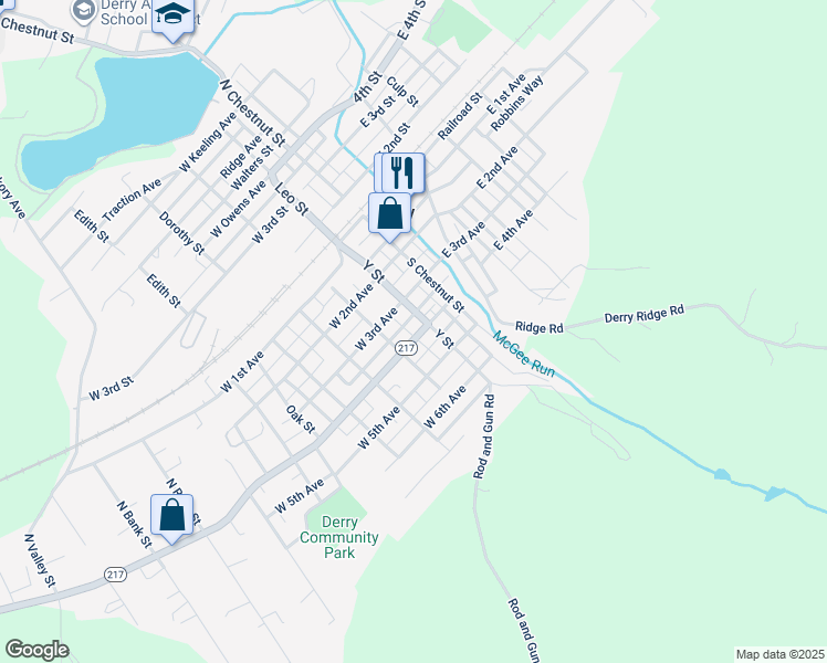 map of restaurants, bars, coffee shops, grocery stores, and more near 212 West 4th Avenue in Derry