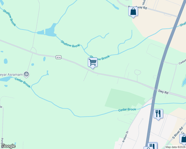 map of restaurants, bars, coffee shops, grocery stores, and more near 150 Dey Road in East Windsor