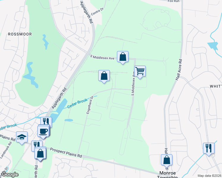 map of restaurants, bars, coffee shops, grocery stores, and more near 75 Engelhard Drive in Monroe Township