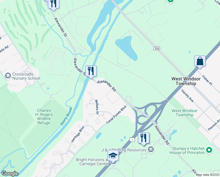 map of restaurants, bars, coffee shops, grocery stores, and more near 548 Alexander Road in Princeton