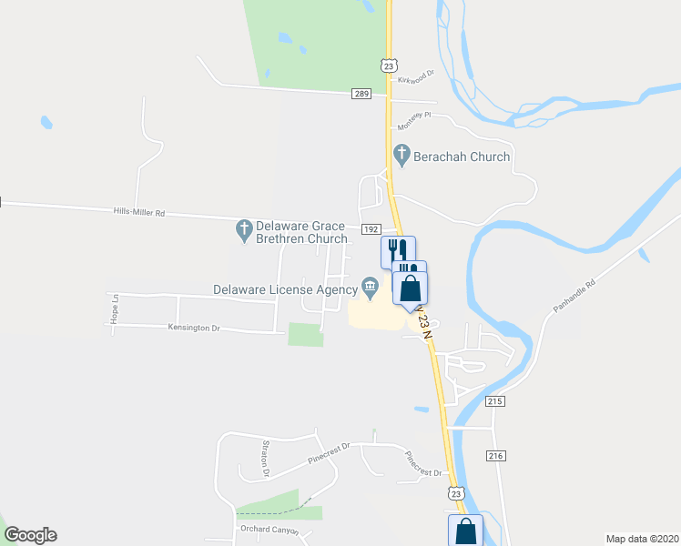 map of restaurants, bars, coffee shops, grocery stores, and more near 2224 Bruce Road in Delaware