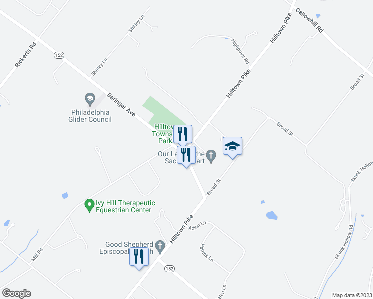 map of restaurants, bars, coffee shops, grocery stores, and more near 2034 Hilltown Pike in Perkasie