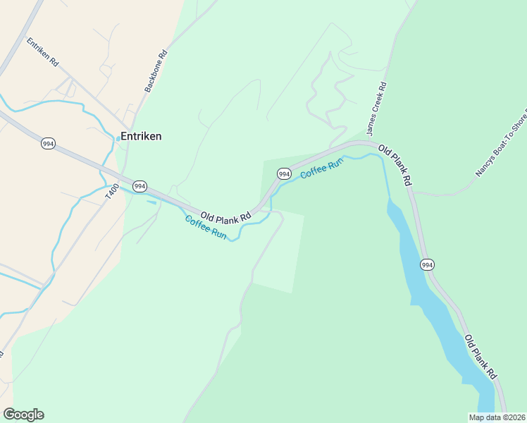 map of restaurants, bars, coffee shops, grocery stores, and more near Old Plank Road in James Creek