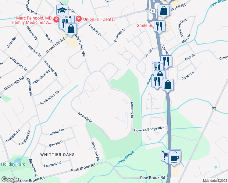 map of restaurants, bars, coffee shops, grocery stores, and more near 168 Amberly Drive in Manalapan Township