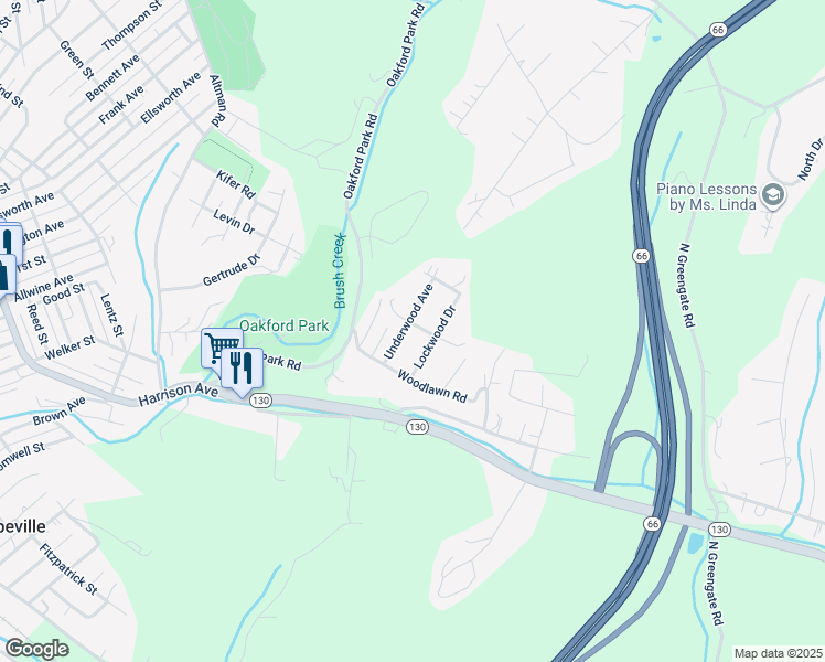 map of restaurants, bars, coffee shops, grocery stores, and more near 123 Underwood Ave in Jeannette