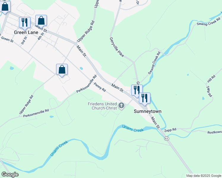 map of restaurants, bars, coffee shops, grocery stores, and more near 1035 Penny Road in Green Lane