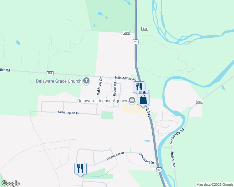 map of restaurants, bars, coffee shops, grocery stores, and more near 2228 Bruce Road in Delaware