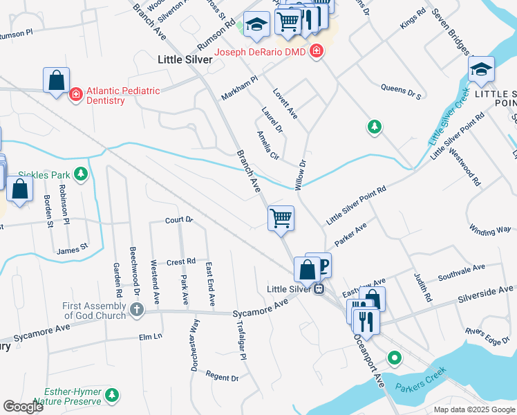 map of restaurants, bars, coffee shops, grocery stores, and more near 571 Branch Avenue in Little Silver