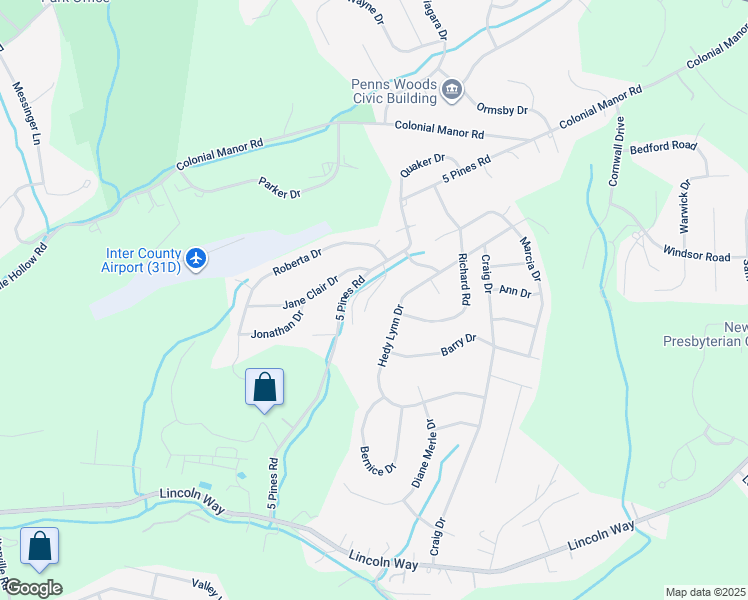 map of restaurants, bars, coffee shops, grocery stores, and more near 1255 5 Pines Road in North Huntingdon