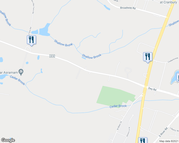 map of restaurants, bars, coffee shops, grocery stores, and more near 150 Dey Road in Cranbury Township