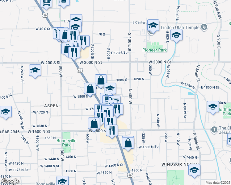 map of restaurants, bars, coffee shops, grocery stores, and more near 482 West 1810 North in Orem