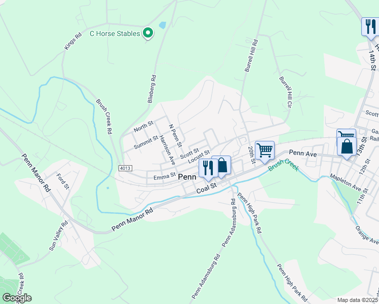 map of restaurants, bars, coffee shops, grocery stores, and more near 600 North Carbon Street in Penn