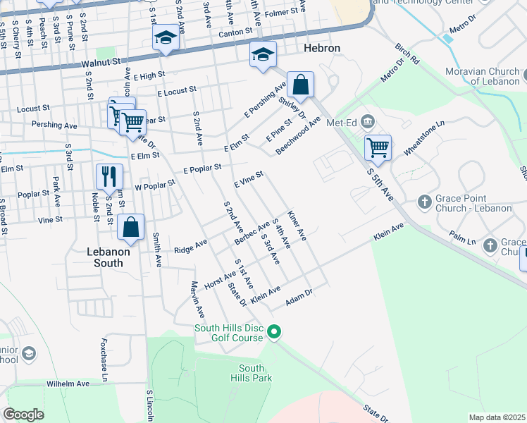 map of restaurants, bars, coffee shops, grocery stores, and more near 744 South 3rd Avenue in Lebanon