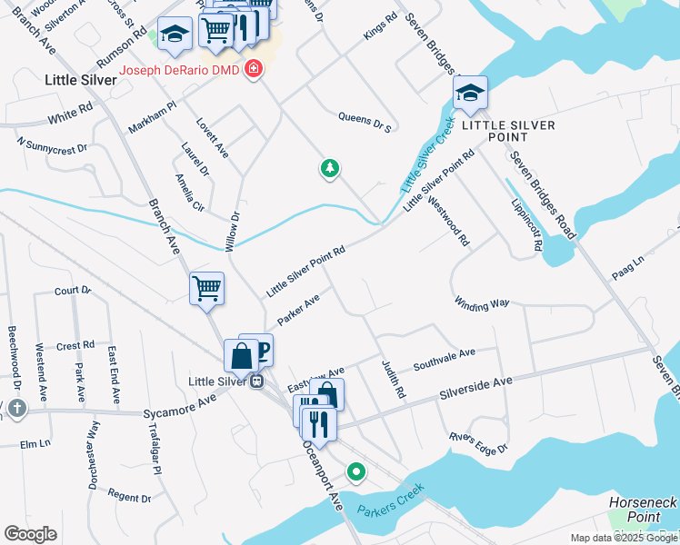 map of restaurants, bars, coffee shops, grocery stores, and more near 128 Parker Avenue in Little Silver