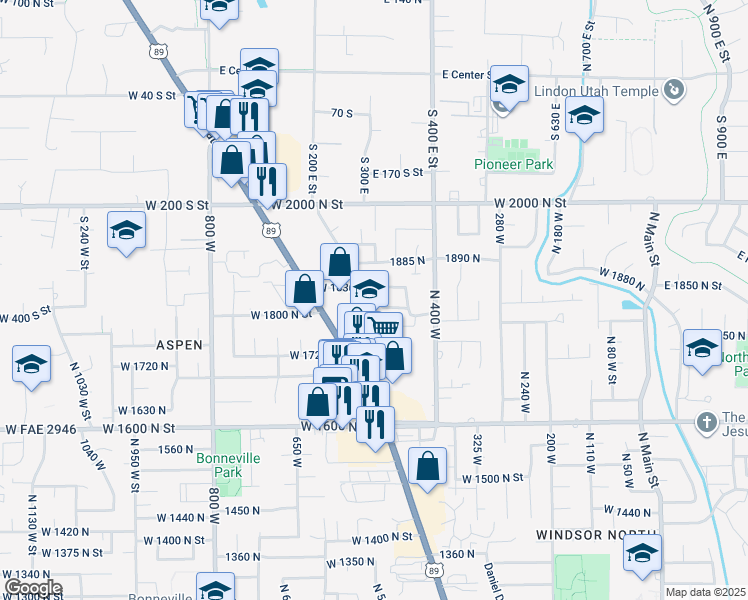 map of restaurants, bars, coffee shops, grocery stores, and more near 482 West 1810 North in Orem