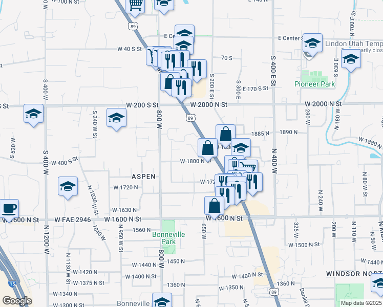 map of restaurants, bars, coffee shops, grocery stores, and more near 1833 North 680 West in Orem