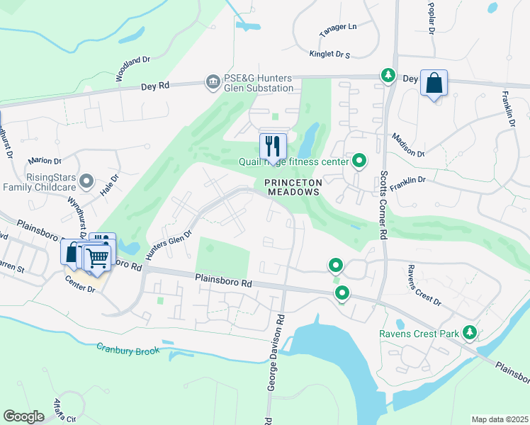 map of restaurants, bars, coffee shops, grocery stores, and more near 8807 Tamarron Drive in Princeton Meadows