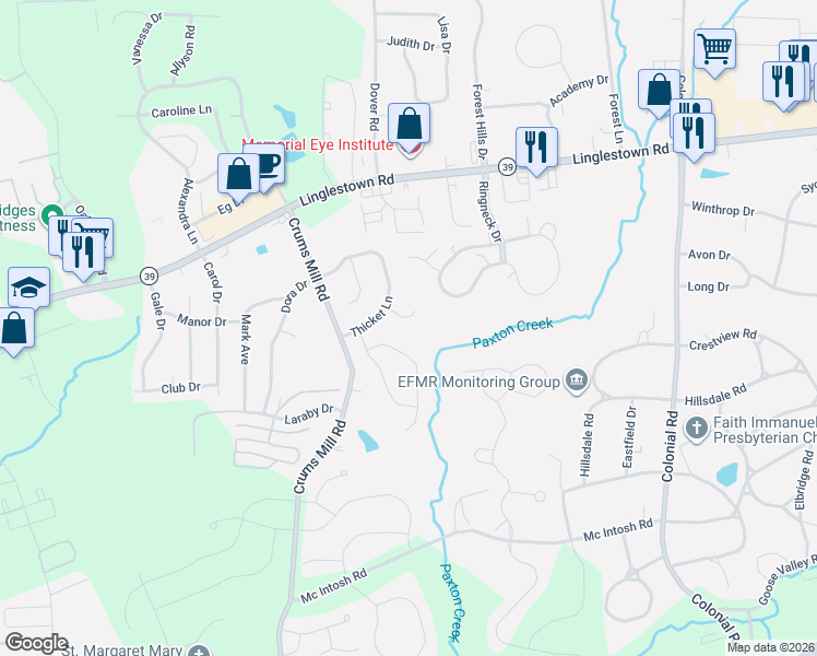 map of restaurants, bars, coffee shops, grocery stores, and more near 2020 Scott Meadow Court in Harrisburg
