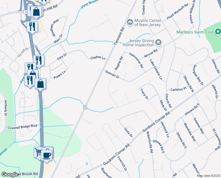 map of restaurants, bars, coffee shops, grocery stores, and more near 6 Winnipeg Court in Marlboro