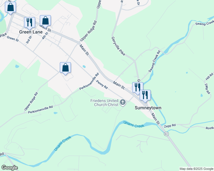 map of restaurants, bars, coffee shops, grocery stores, and more near 1035 Penny Road in Green Lane