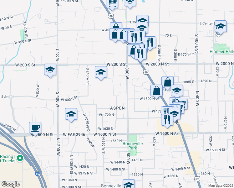 map of restaurants, bars, coffee shops, grocery stores, and more near 856 South 1840 West in Orem