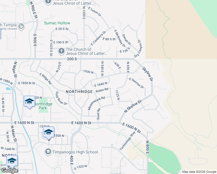 map of restaurants, bars, coffee shops, grocery stores, and more near 573 Robin Road in Orem