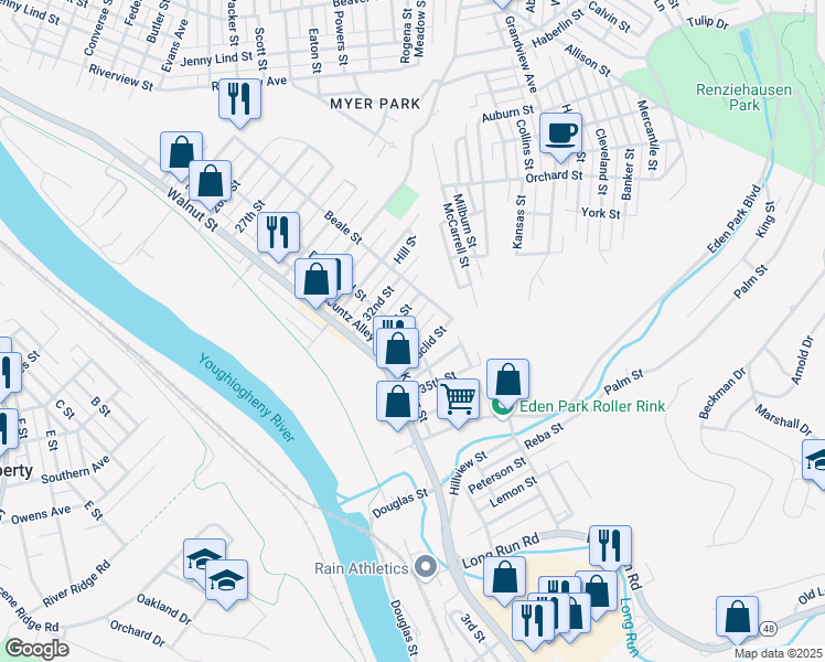 map of restaurants, bars, coffee shops, grocery stores, and more near 403 34th Street in McKeesport