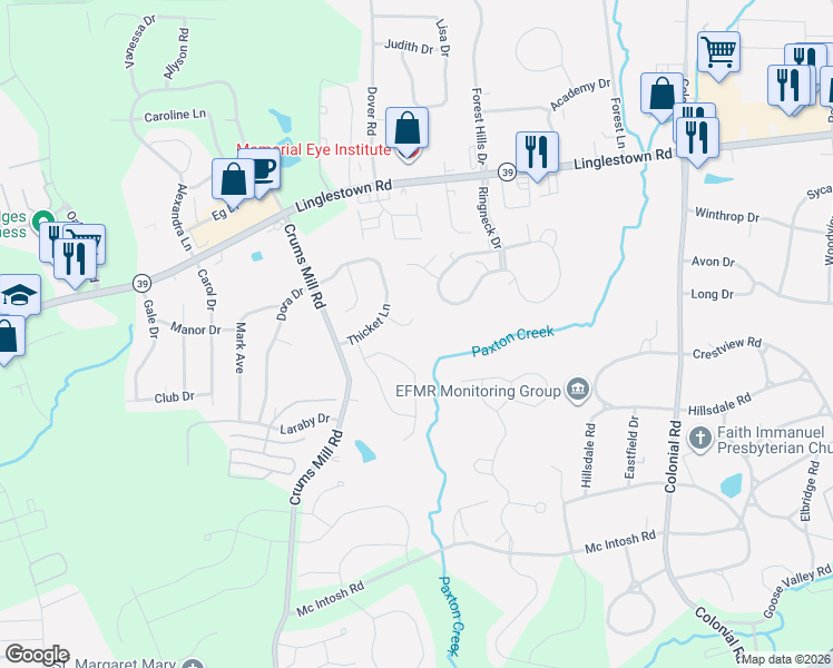 map of restaurants, bars, coffee shops, grocery stores, and more near 2020 Scott Meadow Court in Harrisburg